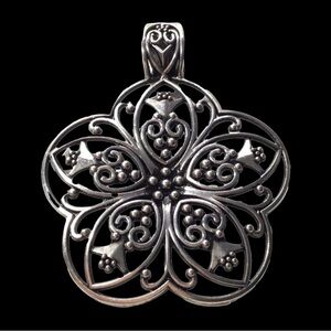 Ornate Floral Pendant For Necklace Silver Tone